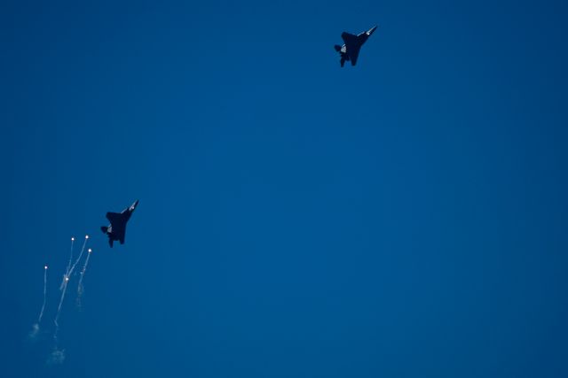 Israeliska stridsflygplan vid en uppvisning. Arkivbild.