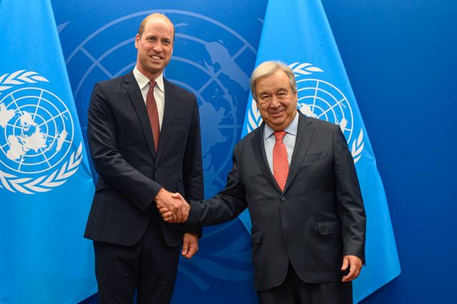 Prins William på FN-högkvarteret med generalsekreterare António Guterres.