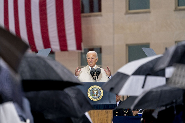 President Biden talade vid ceremonin vid Pentagon. 
