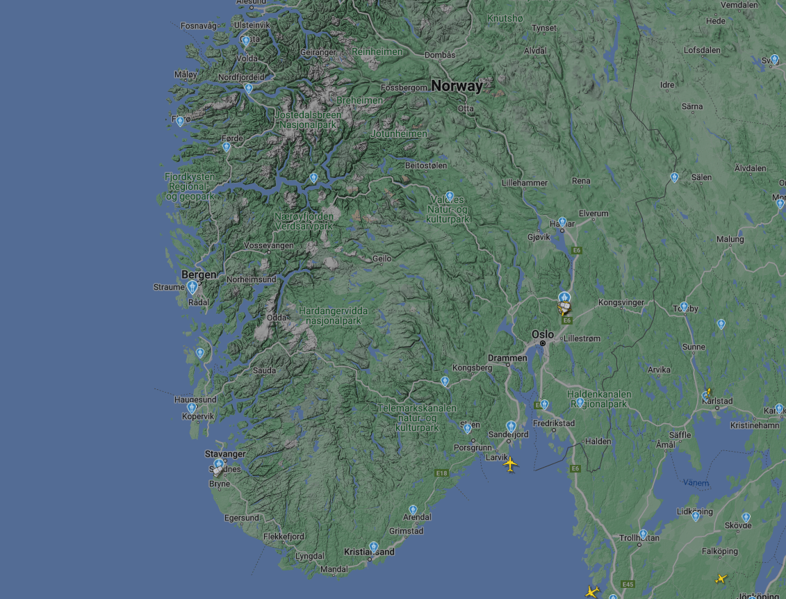 Et enslig fly over Sør-Norge litt før klokken 09.