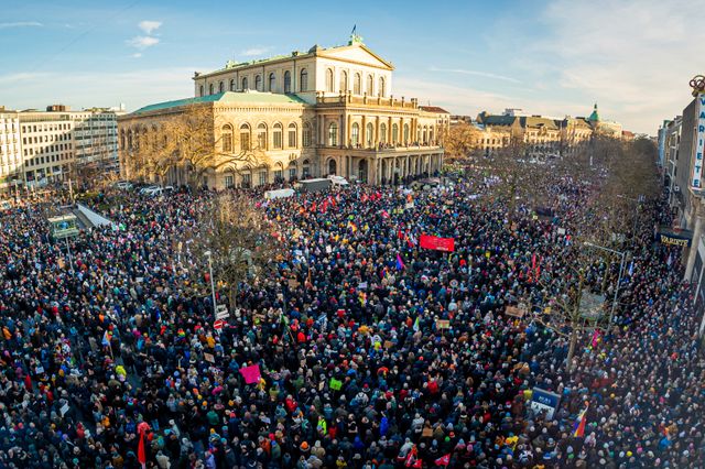 Människor demonstrerade i Hanover.