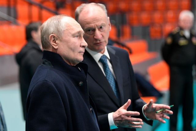 Nikolaj Patrusjev, ordförande för Rysslands säkerhetsråd, här tillsammans med president Vladimir Putin. Bilden är från januari i år.