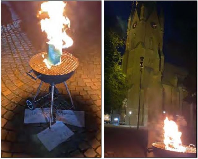 Skärmavbild från filmen på koranbränningen utanför Linköpings domkyrka, som publicerades på Youtube i september 2020.