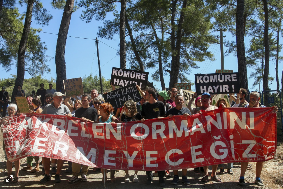Protesterna mot en ny kolgruva fortsätter i Akbelenskogen nära byn Ikizkoy i sydvästra Turkiet