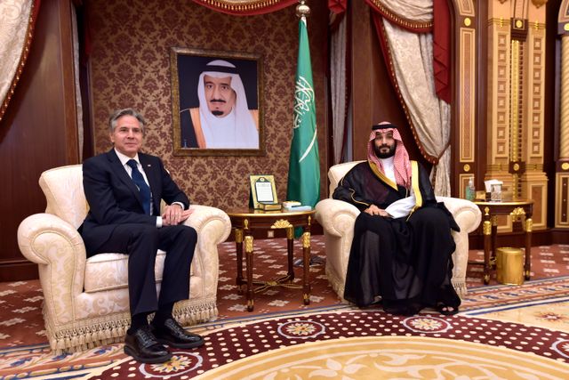 USA:s utrikesminister Anthony Blinken och den saudiske kronprinsen Mohammed bin Salman.