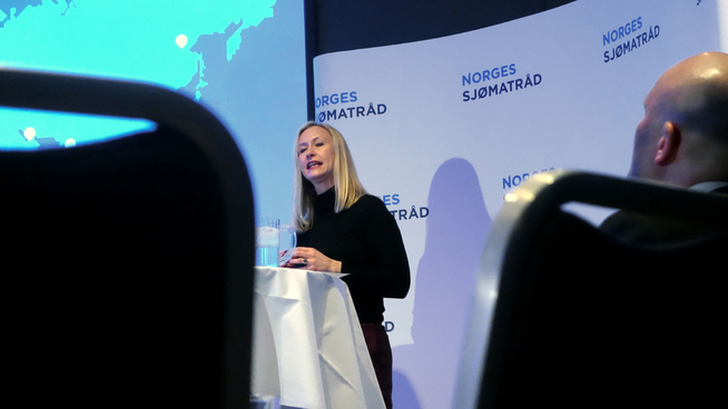 <p><b>FORNØYD MED 2016:</b> Renate Larsen, direktør i Sjømatrådet, under onsdagens pressekonferanse.</p>