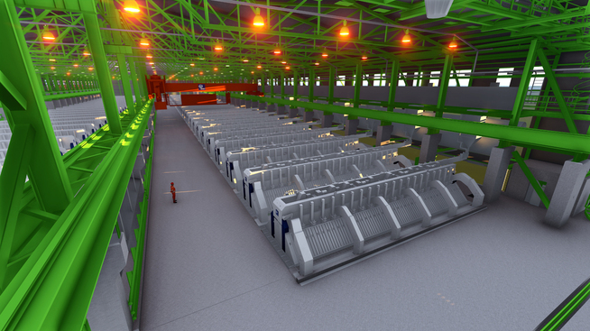 <p><b>SPARER ENERGI:</b> Når Hydros pilotanlegg på Karmøy står klart til drift i fjerde kvartal er det med verdens mest klima- og energieffektive produksjonsteknologi for aluminium, ifølge selskapet. Her er Hydros illustrasjon.</p>