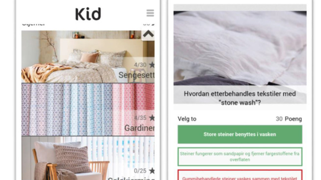 <p><b>EKSEMPEL: </b> Slik ser en del av konkurransespillet blant de ansatte i Kid ut. – Så trykker du på det du tror er riktig og får en score. Så er det om å gjøre å få høyest score, forteller administrerende direktør Kjersti H. Hobøl.</p>