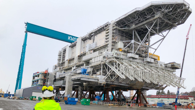 Kværners verft på Stord nærmer seg nå ferdigstillelsen av plattformdekket til boligplattformen på Johan Sverdrup-feltet