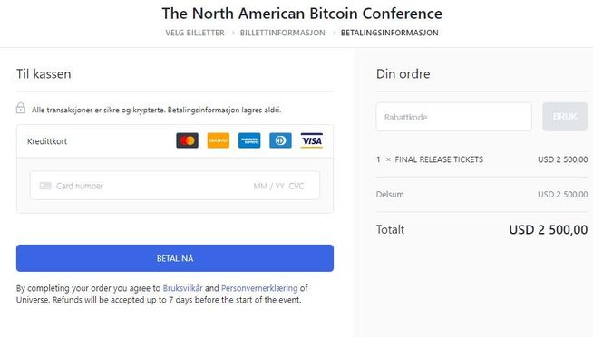 <p><b>IKKE BETALINGSMIDDEL:</b> Det var ikke mulig å betale deltakeravgiften på denne ukens bitcoin-konferanse i Miami med bitcoin.</p>
