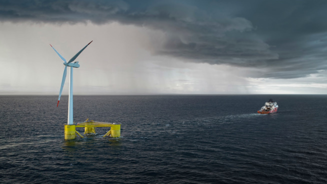 <p><b>FLYTENDE LØSNING:</b> En flytende havvindturbin på to megawatt slepes til Kincardine-prosjektet i Skottland.</p>