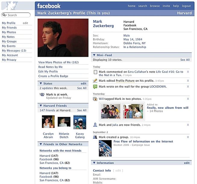 <p>FACEBOOK: Når man ser tilbake på profilen til Mark Zuckerberg for over ti år siden, ser man at det også har skjedd ting her.</p>