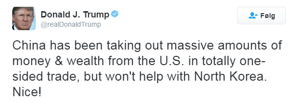 <p><b>FÅR KRITIKK:</b> Kina har vært blinkskive for mange av Trumps Twittermeldinger den siste tiden. </p>