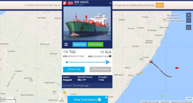 <p><b>HER KJØRER DET PÅ STRANDEN</b>: Det norskflaggede tankskipet BW Havis holdt 17 knop da det dundret inn på land i Alang i India torsdag. Den røde linjen til høyre viser tankskipets siste bevegelser.</p>