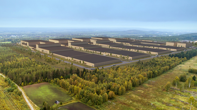 <p><b>STOR FABRIKK:</b> Slik skal fabrikken Northvolt Ett i svenske Skellefteå etter planen se ut. Selskapet jobber nå med finansieringen.</p>
