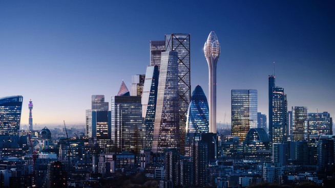 <p><b>MERKBAR I SKYLINE:</b> Tulipanen vil bli godt synlig i Londons finansdistrikt.</p>