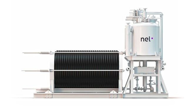 <p><b>TIL HIMMELS:</b> Hydrogenselskapet Nel fikk et solid løft på børsen etter en kontrakt på flere milliarder for leveranse av 448 elektrolysører til fyllestasjoner for hydrogen i USA fra lastebilprodusenten Nikola Motor Company. Nå skal selskapet feire med wienerbrød. Dette er en illustrasjon av en elektrolysør fra Nel, som bruker strøm til å hente ut hydrogen fra vann.</p>