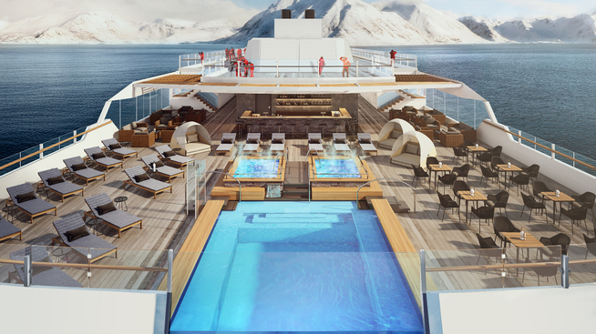 På dekk vil det lages et infinity-basseng på de nye hybridskipene til Hurtigruten
