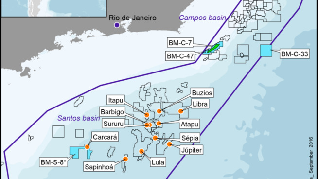 <p>Statoil og partnerne Galp og ExxonMobil fester nå grepet i Brasil etter at de gikk seirende ut av konkurransen om Carcará Nord-blokken, som ligger nederst til venstre i dette kartet over Brasils offshoresektor.</p>