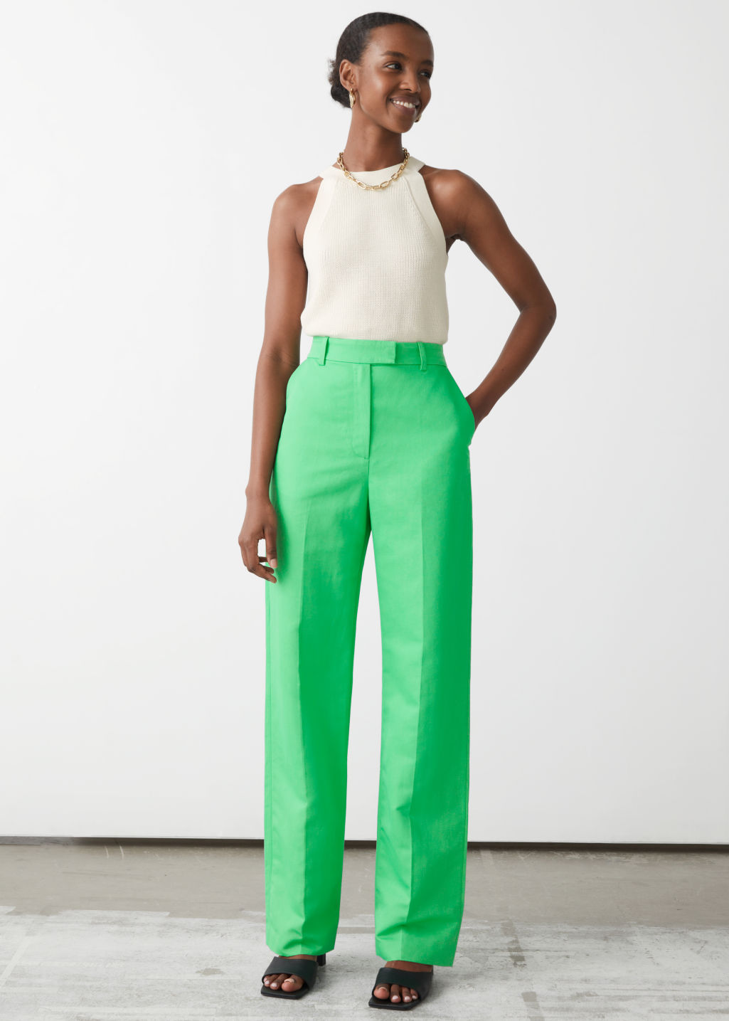 High waist-bukse med rette ben