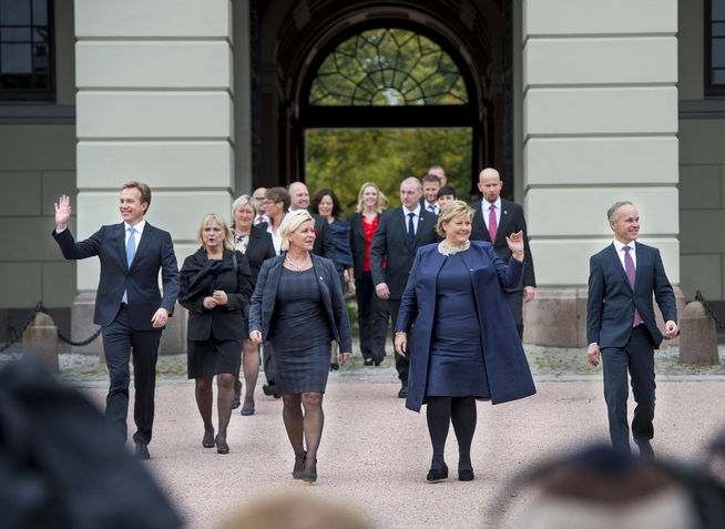 <p>VALGSEIER: Erna Solberg presenterte her sin nye regjering etter valgseieren i 2013. Erna Solberg vil fortsatt holde fortet på Statsministerens kontor etter valget i høst.</p>