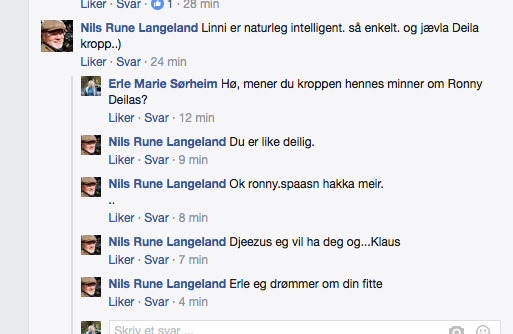 <p>PROBLEMATISK: Erle Marie Sørheim opplevde at Nils Rune Langeland kom med en svært krenkende kommentar om henne på sin Facebook-vegg i mars. Hun mener oppførselen hans er svært problematisk. </p>