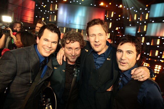 <p>MUSIKER: Simon Malm (t.v.) med Babel Fish-bandkollegene Tarjei, van Ravens, Halvor Holter og Odd Harald Jensen da de vant den andre MGP-delfinalen i 2011. Stella Mwangi vant finalen.</p>