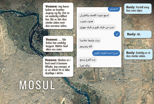 <p>SAMTALE MELLOM VENNER: Les mer om <a href="http://www.vg.no/nyheter/utenriks/meldingene-fra-innsiden-slik-beskriver-de-gjenvaerende-livet-i-mosul/a/23823224/">meldingene fra Mosul her.</a></p>