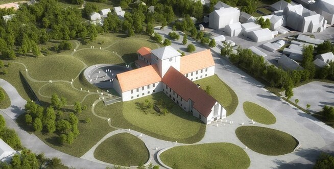 <p/> <p>NUMMER TO: <b>Vikingetiden på ny</b> av <b>JAJA Architects/Coast studio</b>. juryen mener at bidraget «med et lavmælt og organisk grep skaper et nytt museumslandskap over og under bakken tilpasset stedet og Arnebergs arkitektur».</p>