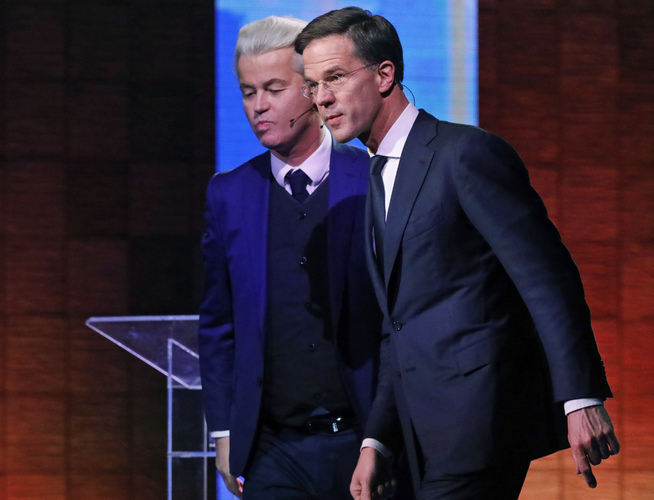 <p>VIL IKKE SAMARBEIDE: Mens Wilders har gitt uttrykk for at han kan komme til å modifisere sin politikk hvis han blir en del av en koalisjonsregjering, utelukker Mark Rutte enhver form for samarbeid. FOTO: AP</p>